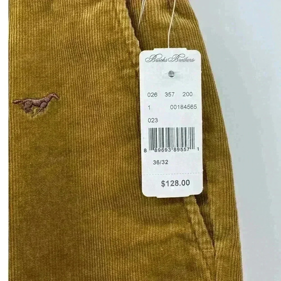 Brooks Brothers Men's Milano Fit Corduroy Pants Brown 36x32 Embroidered Horses - Picture 3 of 7
